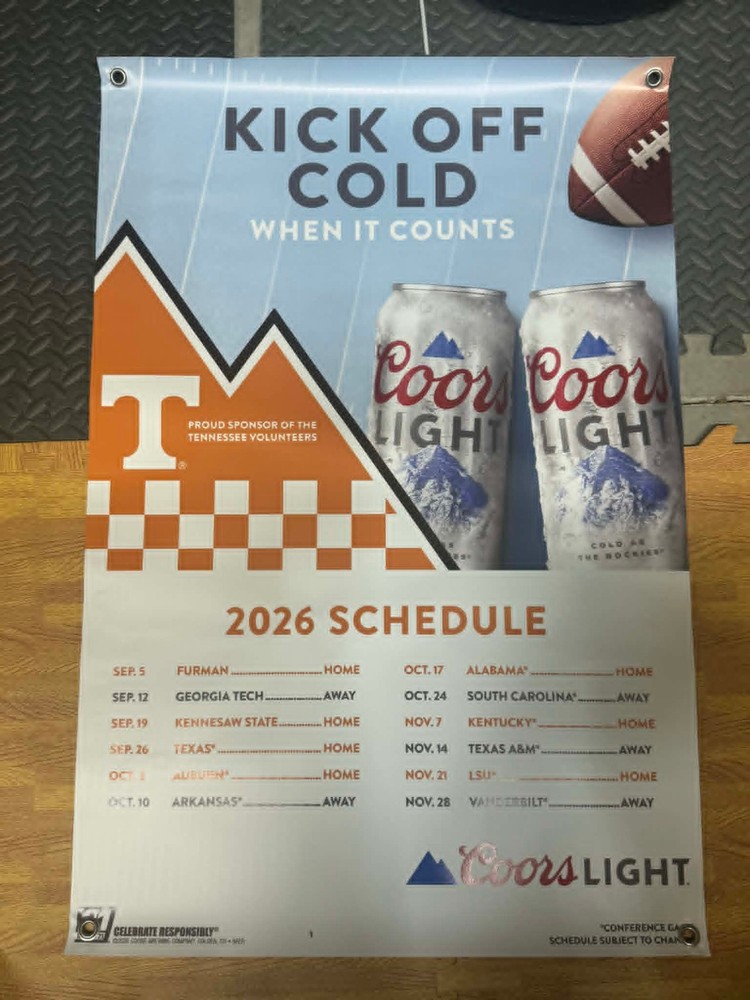 Tennessee Volunteers Coors Light 2026 Schedule Banner 24×36 Vols Beer Man Cave