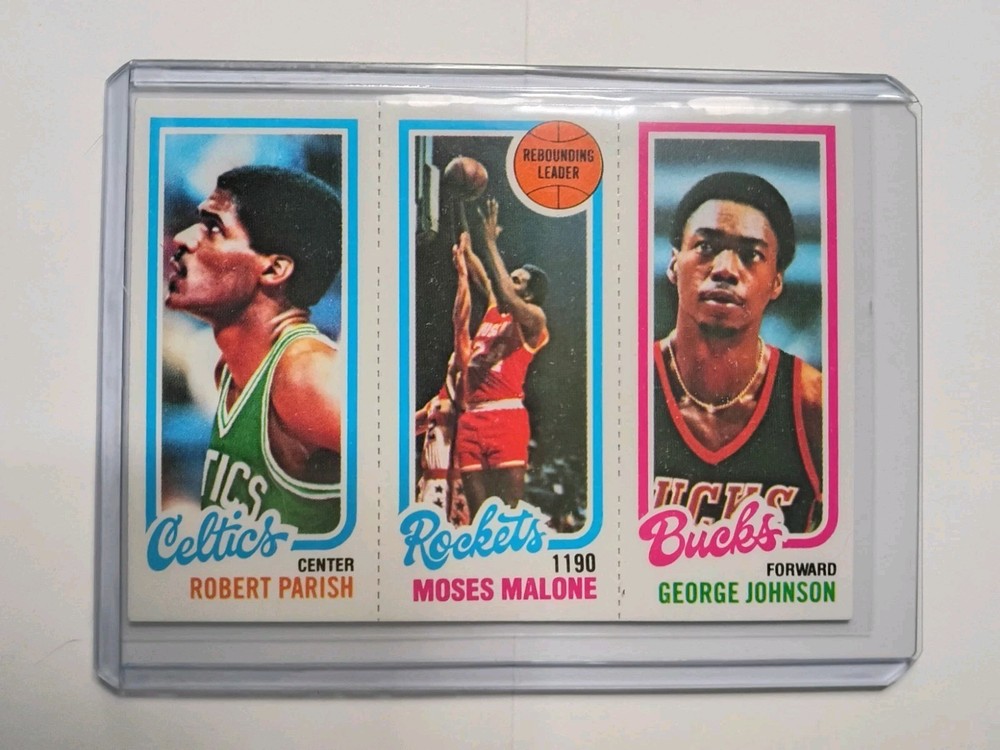 1980-81 Topps Basketball #97 Robert Parish, 103 Moses Malone, 148 George Johnson