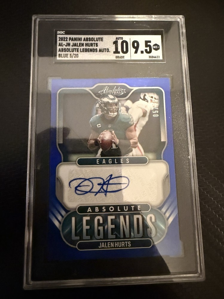 2022 Absolute Jalen Hurts Legends Auto Blue #/20 BGS 9.5 Auto 10