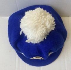 VTG CHILD 22.5” Dodgers Baseball Script Logo MLB Knit Hat Blue Newsboy Brim Pom