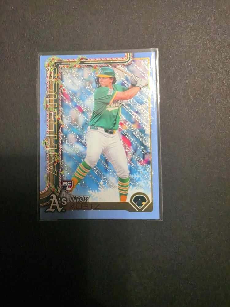 2025 Topps Holiday – NICK KURTZ LIGHT BLUE GLITTER SP A&rsquo;S #H40 ROOKIE CARD RC