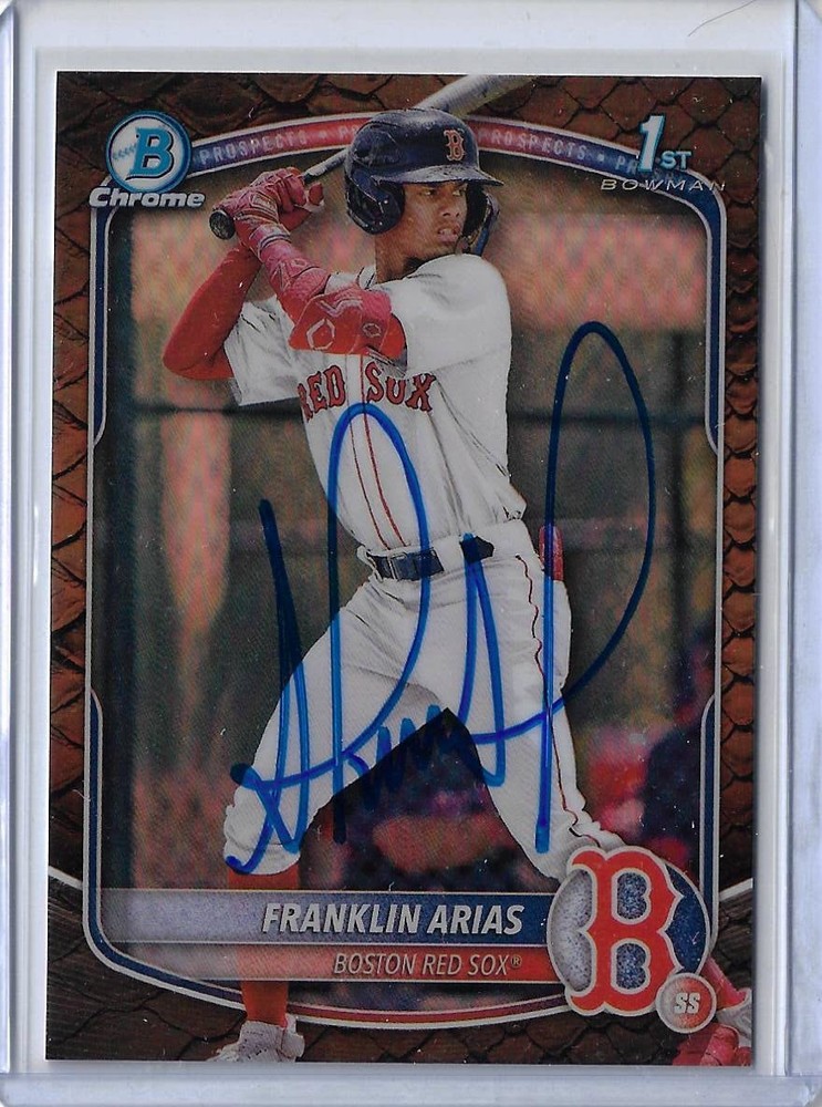 Franklin Arias Autographed 2025 Bowman Chrome 1st Prospect Reptilian Refractor