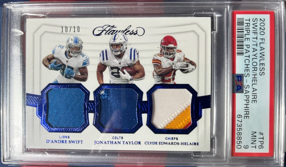2020 Panini Flawless SWIFT TAYLOR HELAIRE /10 SAPPHIRE TRIPLE PATCHES #TP6 PSA 9