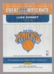 Luke Kornet Knicks 2018-19 Hoops Great Significance Autograph #GS-LK SP AUTO