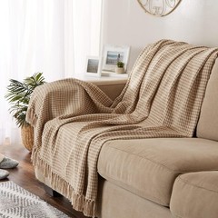 DII California Casual Houndstooth Woven Throw, Stone, 50 x 60 inches, Stone