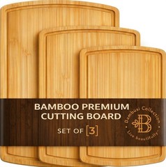 Wooden Cutting Boards for Kitchen – 3 Piece Large Bamboo 3-Piece, Natural