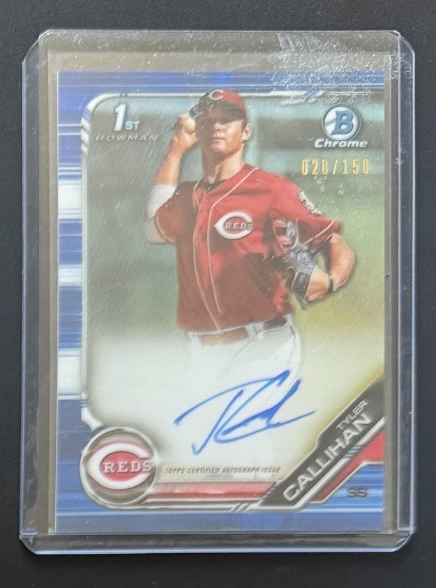 2019 BOWMAN CHROME DRAFT TYLER CALLIHAN RC BLUE REFRACTOR AUTO AUTOGRAPH #20/150
