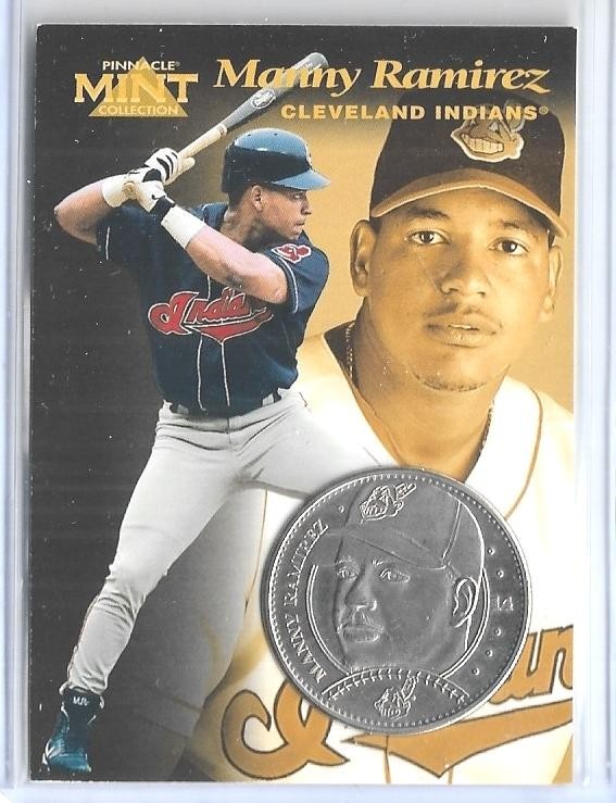 RARE 1997 PINNACLE MINT ~ MANNY RAMIREZ SILVER/NICKEL COIN & DIE CUT CARD #14