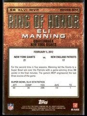 2012 Topps Ring of Honor Eli Manning Super Bowl XLVI MVP #RH46-EM Giants