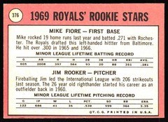 1969 Topps #376 Royals 1969 Rookie Stars (Mike Fiore / Jim Rooker) RS, RC