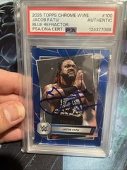 2025 Topps Chrome WWE Jacob Fatu Signed Auto Blue Refractor #/150 PSA Authentic