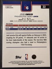 2025-26 Nba Topps Basketball Card – Joel Embiid #22 Season Tip Off Parallel