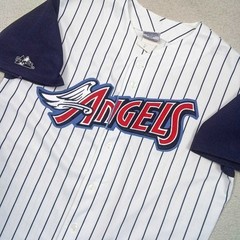 RARE VTG 1997-01 Anaheim Angels Pinstripes Baseball Jersey Majestic USA Made SzM