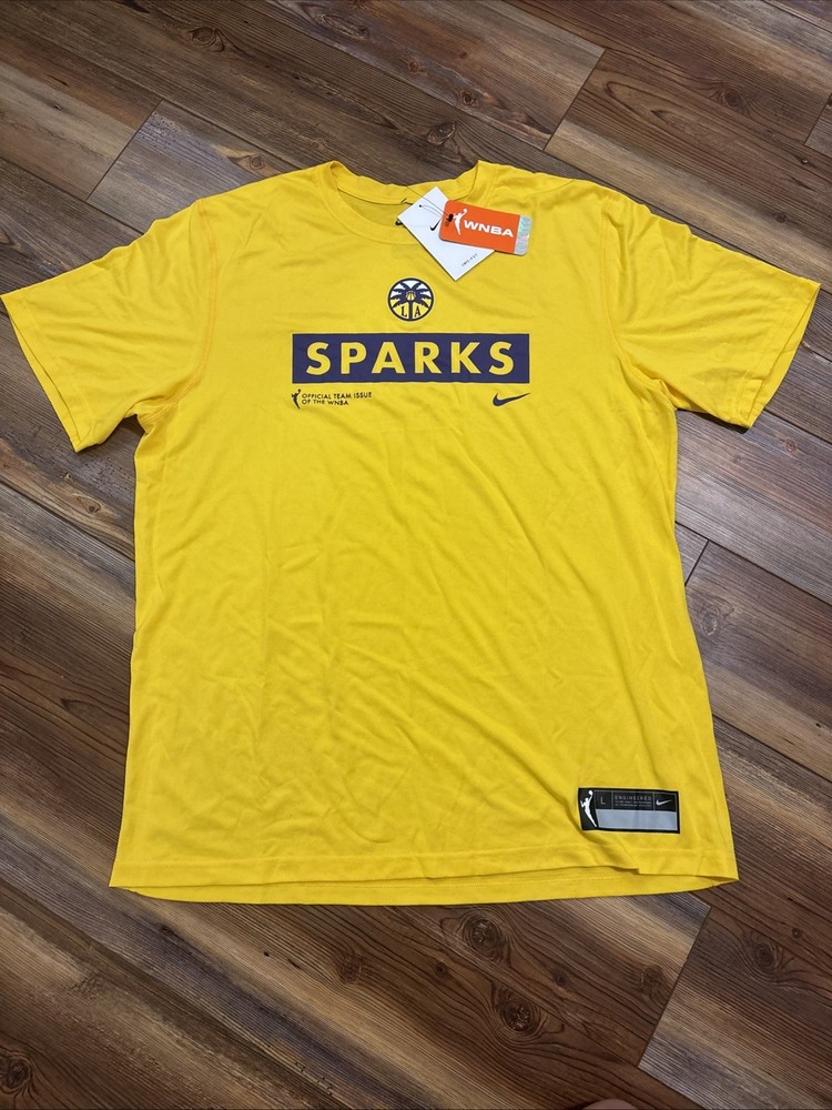 LOS ANGELES SPARKS Basketball WNBA Dri Fit NIKE Short Sleeve LARGE Yellow Shirt