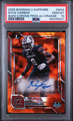 2025 BOWMAN CHROME NYCK HARBOR AUTO PSA 10 SSP /25 POP 1 1/1 6&rsquo;5 4.3 SPD SELLERS