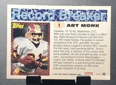 1992 Topps #1 Art Monk COMMANDERS HOF&rsquo;er RECORD BREAKERS football card🏈NM/MT
