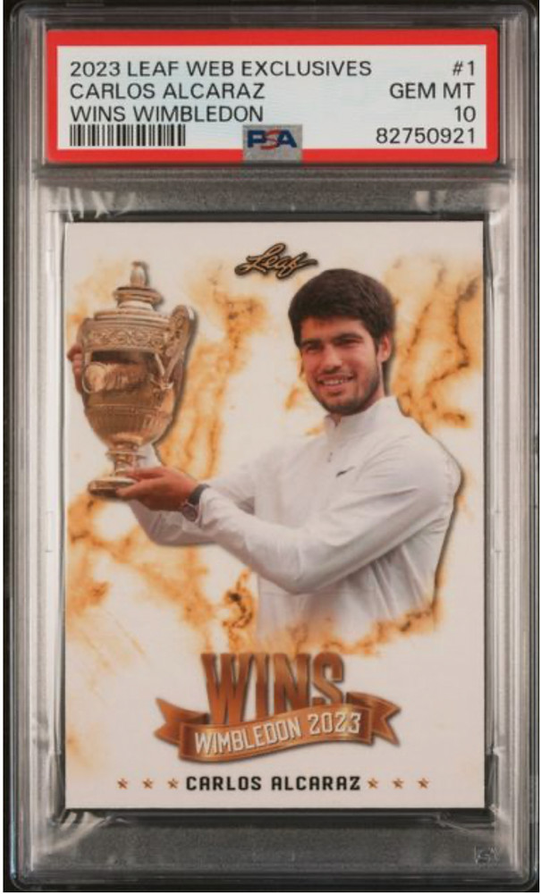 QTY 2023 Leaf Wins Wimbledon CARLOS ALCARAZ /1468 Tennis Card # WWB-1 PSA 10