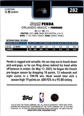 Noah Penda 2025-26 Topps Chrome Rookie Blue X-Fractor #282 Orlando Magic RC