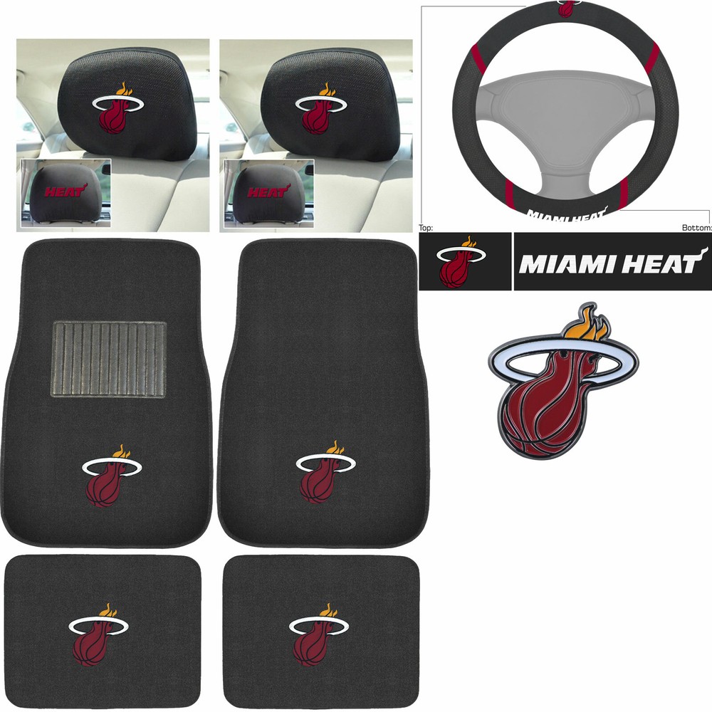 NEW 8PC NBA Miami Heat Car Truck Front Back Floor Mats Steering Wheel Cover MORE