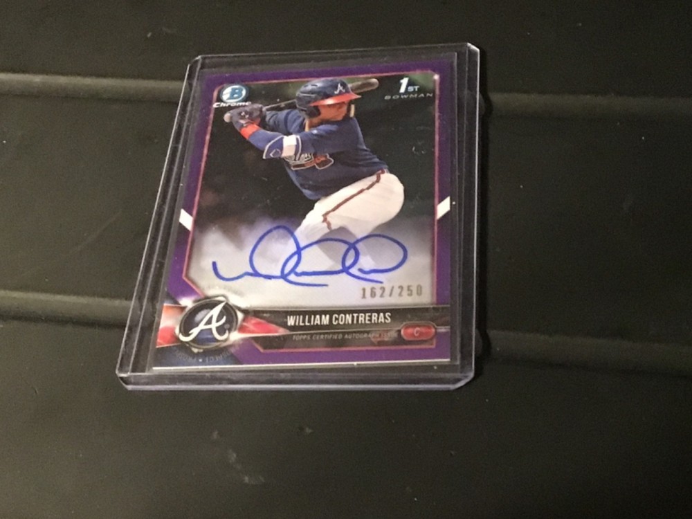2018 Bowman 1st William Contreras True Purple /250 Chrome On Card Auto Brewers