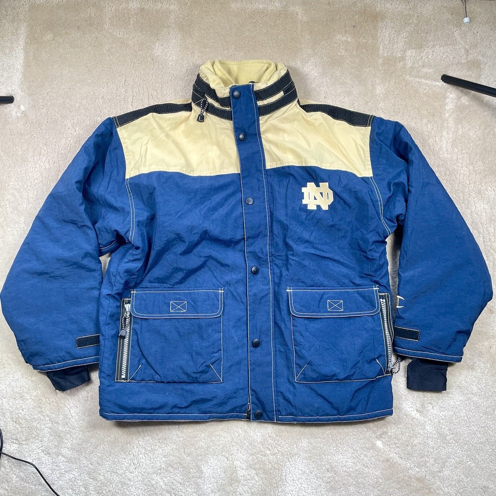 [XL] VTG CHAMPION NOTRE DAME BOMBER DOUBLED LAYER IRISH JACKET BLUE Spell Out