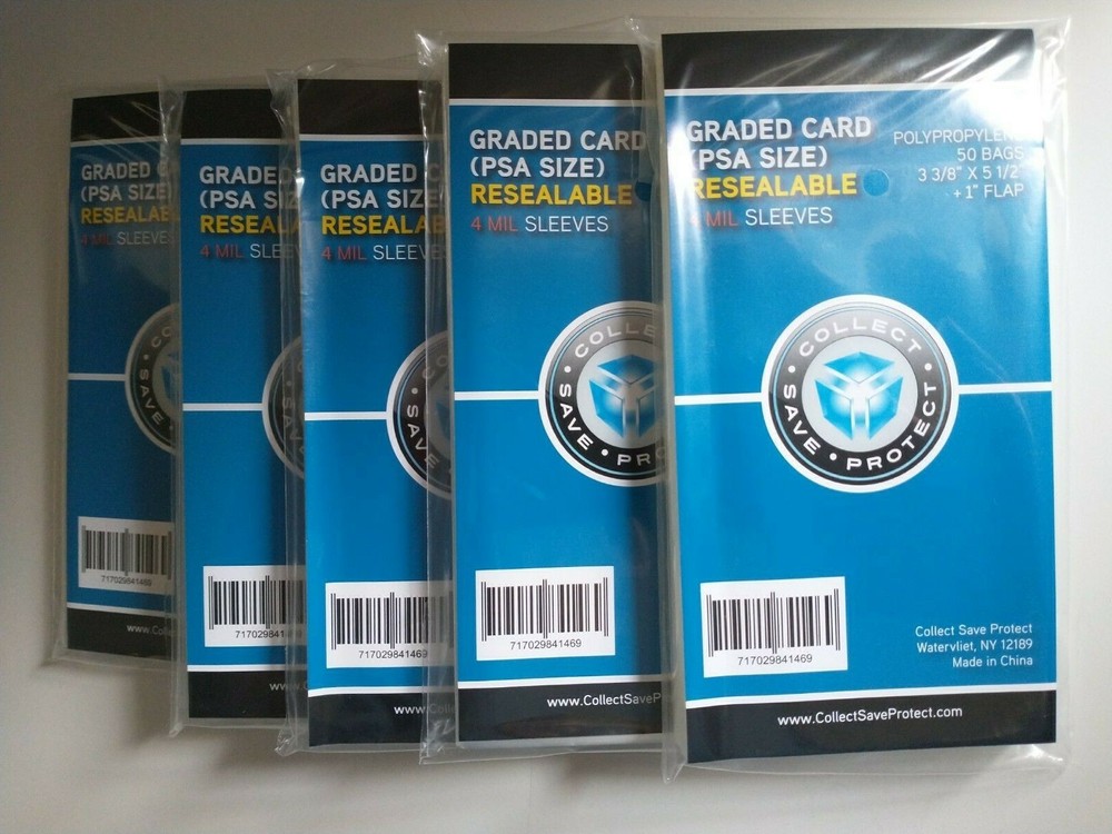 (250) CSP PSA Graded Card Sleeves 50ct Pkgs NIP 4 MIL Resealable 3 3/8×5 1/2