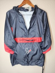 Houston Texans Navy Blue and Red Half-zip Hooded Windbreaker Jacket. Size XL