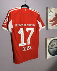 adidas Bayern Munich Olise #17 Soccer Jersey Red White Officially Licensed