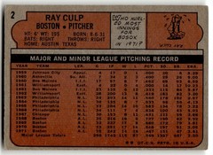1972 Topps #2 Ray Culp Boston Red Sox Baseball