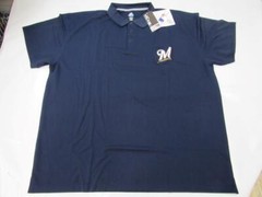 New Milwaukee Brewers Mens Sizes 4XL-5XL-6XL Majestic Blue Polyester Polo Shirt