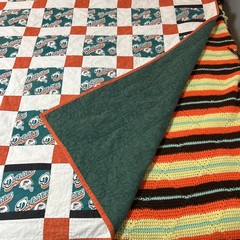 Miami Dolphins Custom Handmade Quilt Very Beautiful 6’x7’ Teal Orange