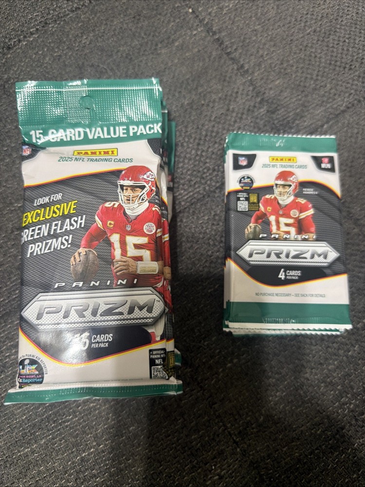 2025 Panini Prizm NFL Football 15 Card Value Pack + 4 Card Pack – Lot of 2