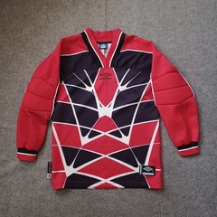 Vintage Umbro Goalkeeper Jersey Mens S Black Red Elbow Pad Shirt Football Soccer