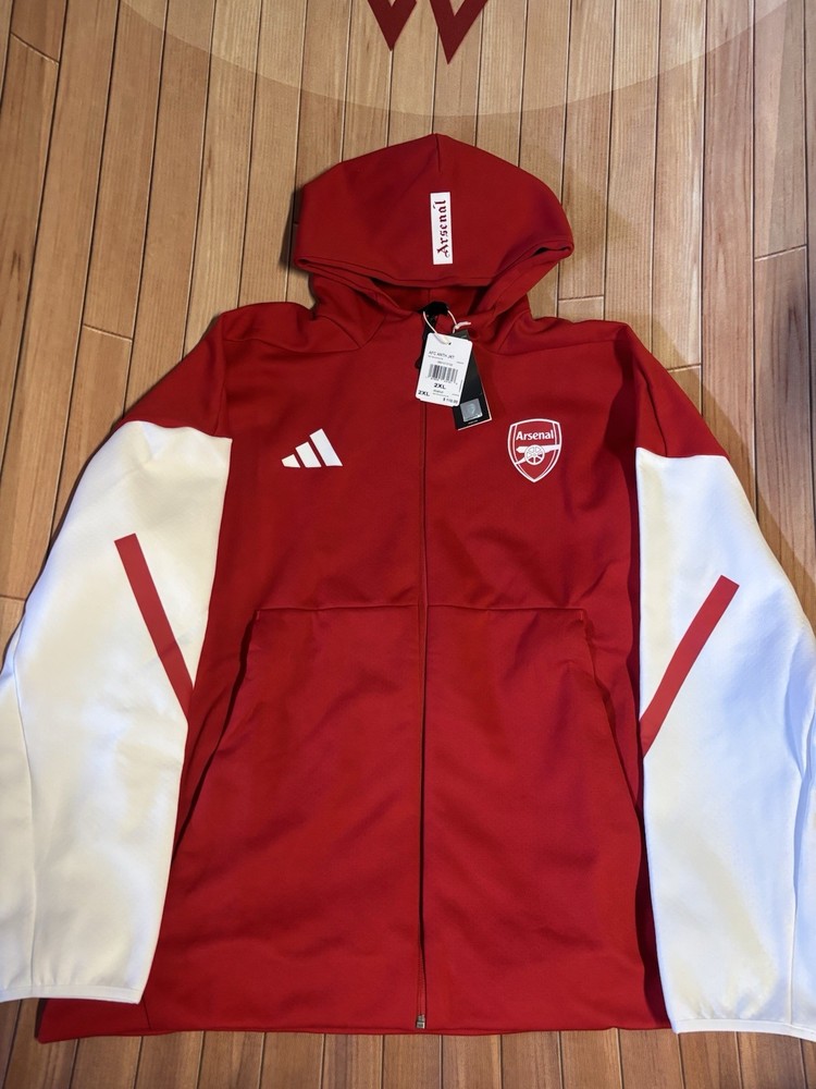 New Adidas Arsenal FC Anthem Jacket Hoodie Red White Men&rsquo;s Size 2XL JM9409