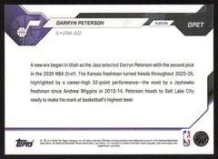 2026 Topps Now 2nd Overall Selection Darryn Peterson RC Utah Jazz #DPET