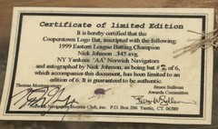 1999 NY Yankees Norwich Navigators Nick Johnson Signed Bat #2/6 & Poster 22/150