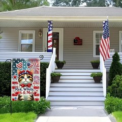 4th of July Patriotic Cat Garden Flags for Outside 12×18 inches,