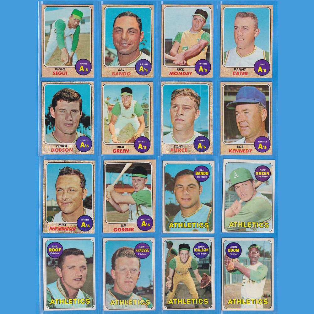 1968 & 1969 Oakland A&rsquo;s Lot (16 cards VG-EX) Vintage Topps Sal Bando Rick Monday