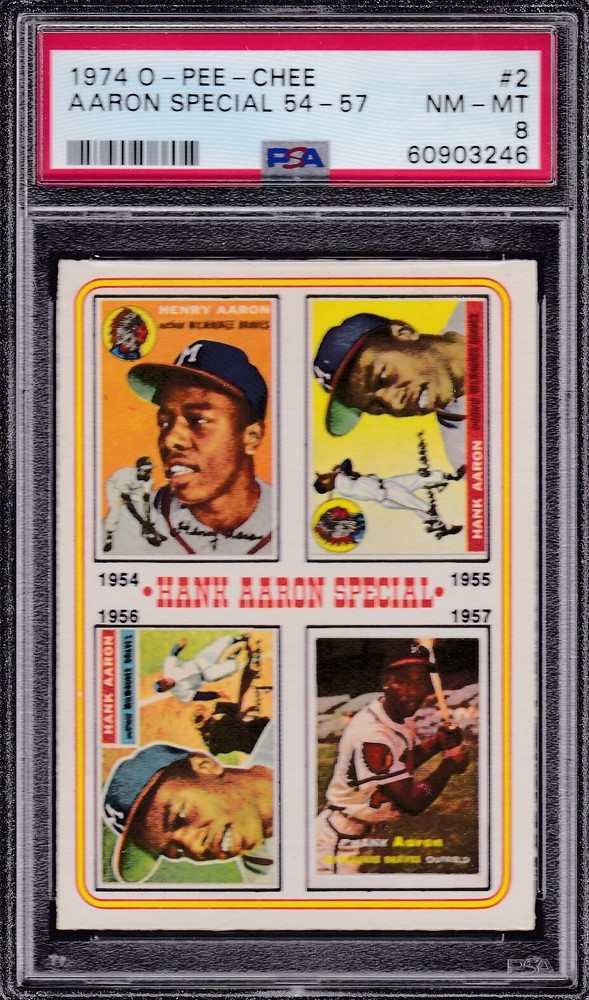 1974 OPC #2 HANK AARON PSA 8 NM/MT O-Pee-Chee 1954 – 1957 Milw BRAVES – TOUGH!