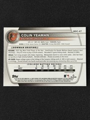 2025 Bowman Draft – Colin Yeaman 1st True Blue Refractor #023/150 – Orioles