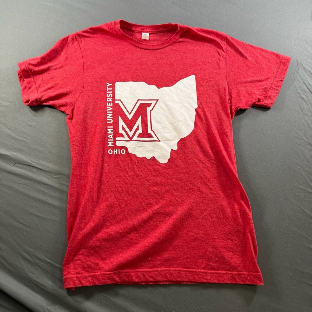 Miami University Ohio T Shirt Red State Logo Tultex College RedHawks Tee