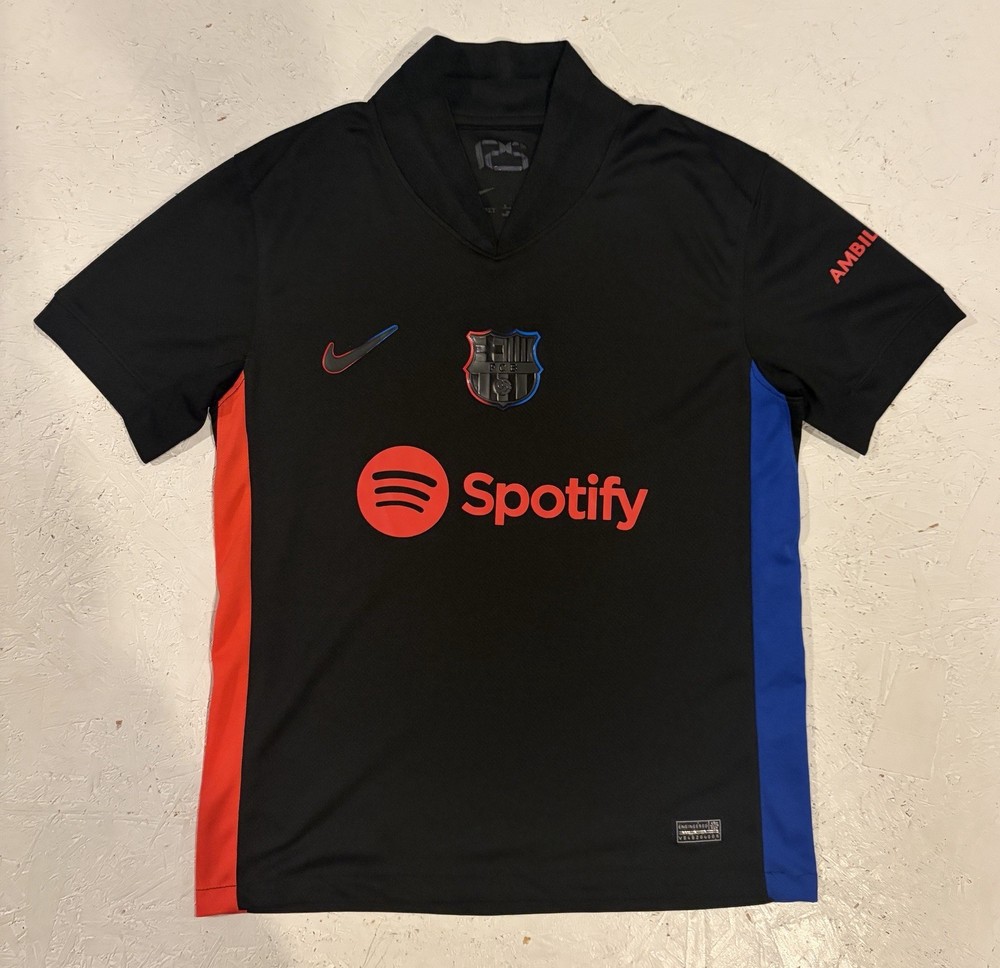 Nike Barcelona 2024/25 Away Soccer Jersey Size Small Collared Black Mens