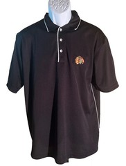 ANTIGUA CHICAGO BLACKHAWKS Short Sleeve Button Down Polo Shirt Black Medium