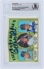 Carlton Fisk Boston Red Sox Signed 1972 Topps #79 Beckett Rookie Card w/ Insc