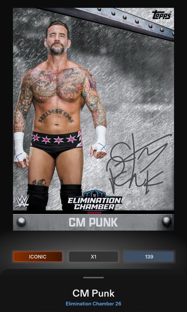 CM Punk White Shimmer Signature Iconic Topps Slam WWE Elimination Chamber 26