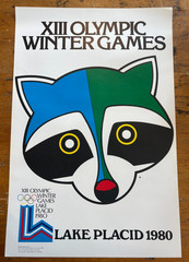 ORIGINAL VINTAGE 1980 Winter Olympics Poster -Lake Placid Roni Raccoon