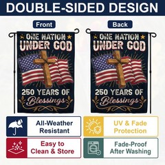 250th 12×18 inches, One Nation Under God 250 Years Of Blessings Flag