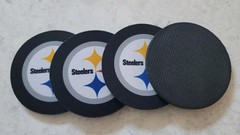 NFL Pittsburgh Steelers Black/Gray Foam Round Team Coasters Set, 4-Pack, New