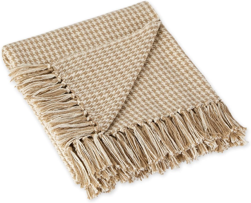 DII California Casual Houndstooth Woven Throw, Stone, 50 x 60 inches, Stone