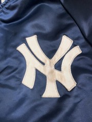 NY Yankees 80s Vintage Athletic Jacket Blue Satin Bomber Varsity Patches XS XXS